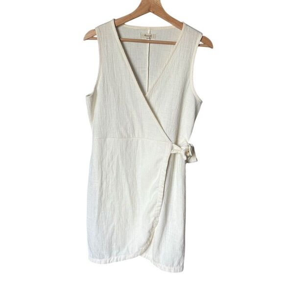 Madewell Women's Ivory Wrap Tie Tank Dress Size M Sleeveless V-Neck - Picture 2 of 6